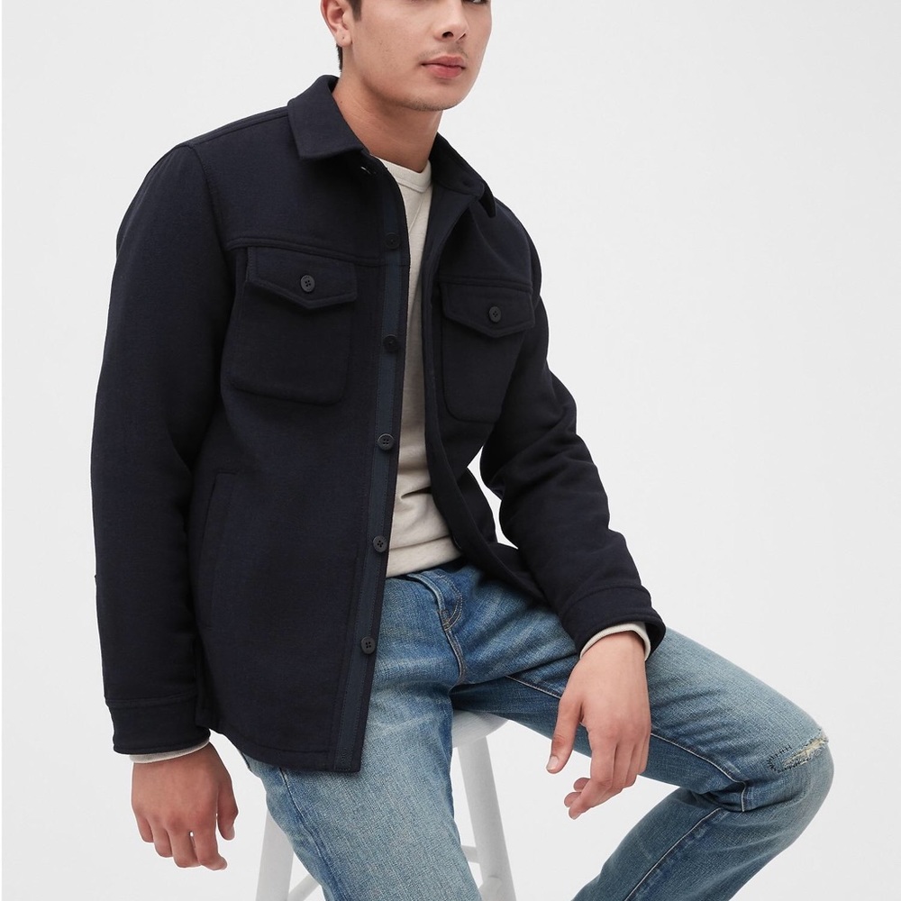 Gap Mens 1969 Wool-Blend Shirt Jacket in Navy Blue